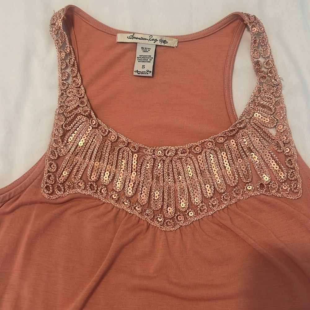 American Rag Embellished Rust Orange Tank Top - Picture 3 of 9
